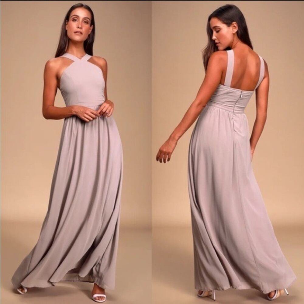 Lulus Air of Romance Taupe Dusty Lavender Maxi Dress M